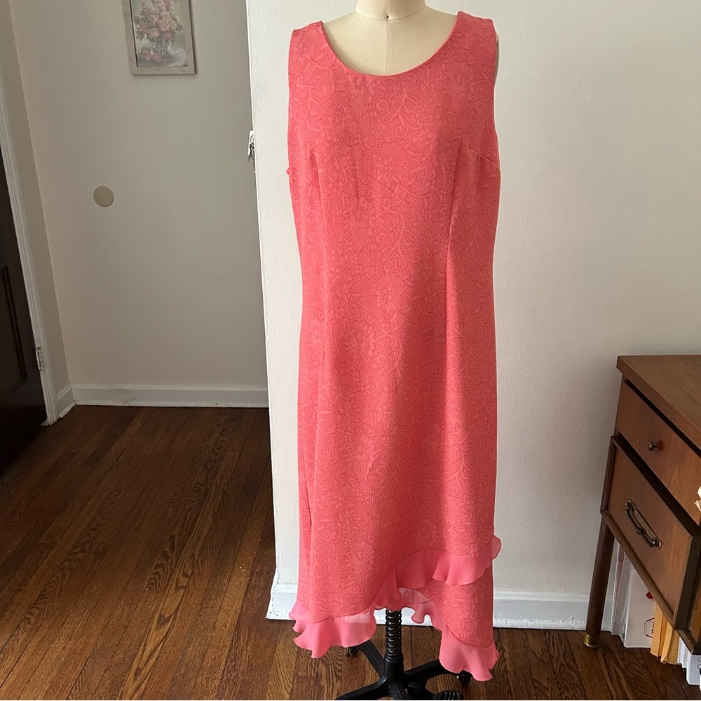 90s Miss Dorby Pink Lace Print Dress w/ Ruffles